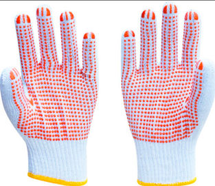 China PVC Dots Coated Cotton Knitted Hand Gloves , White Cotton Knit Gloves For Safety Working supplier